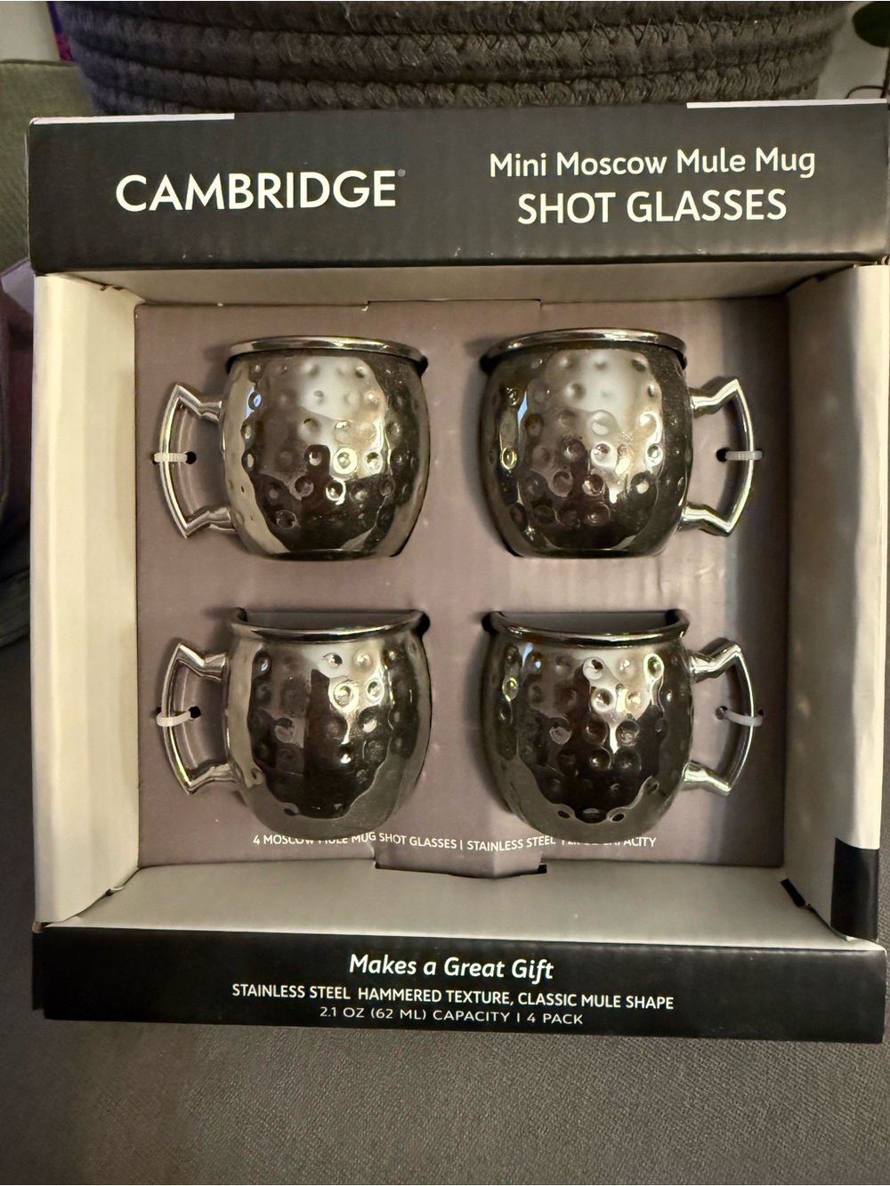 Mini Moscow Mule Shot Glasses Set in Metallic Silver - 4 Pack